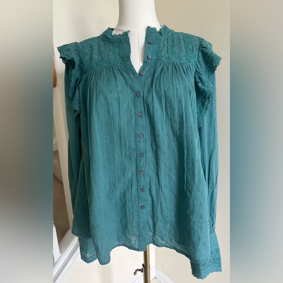 Free People Tops - NWOT Free People Teal Blouse- Medium